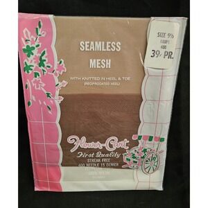 Vintage 1950s NOS Flower Cart Seamless Sheer Nylons SIZE 9 1/2 Size Large